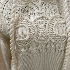 Celine Cream Cowl Neck Sweater with Intricate Cable Knit